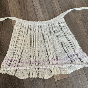 Vintage Hand Crochet Knit Apron with Floral Detail